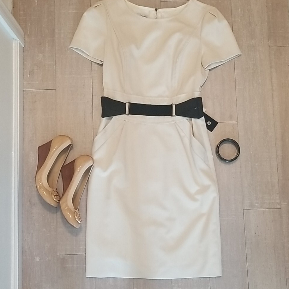Philosophy Beige Dress with Black Belt- Size 6
